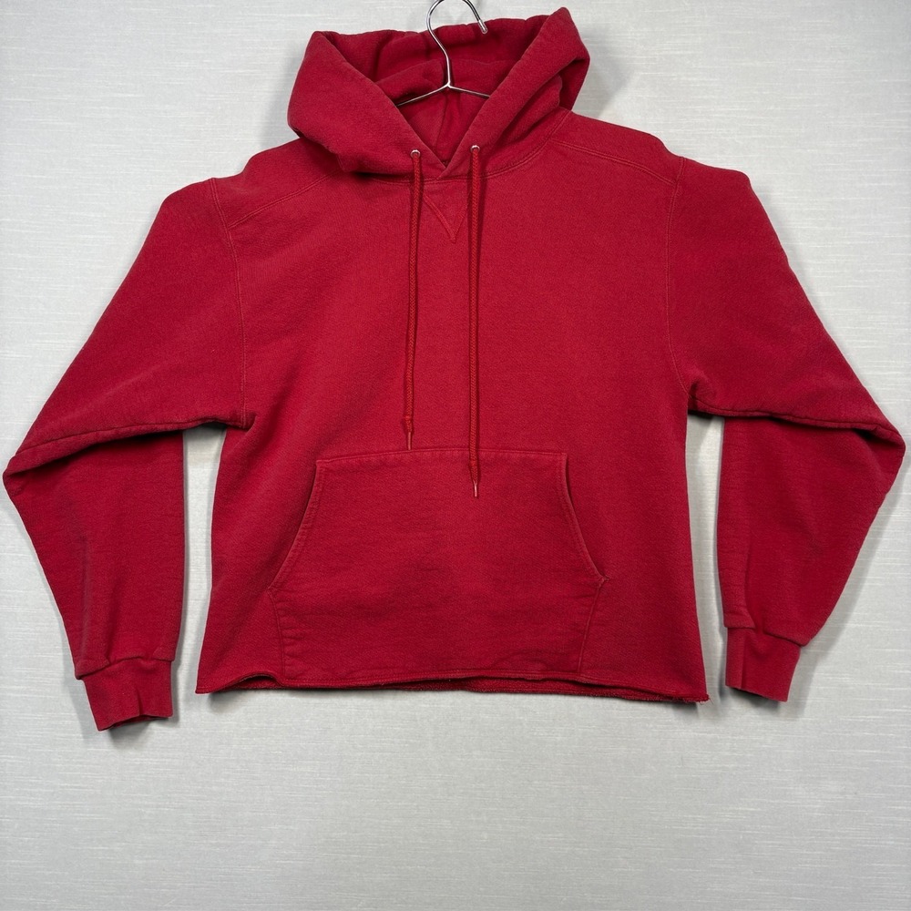 Vintage Pro Spirit Cropped Hoodie Men M Red Blank Sweatshirt Skate 90s READ